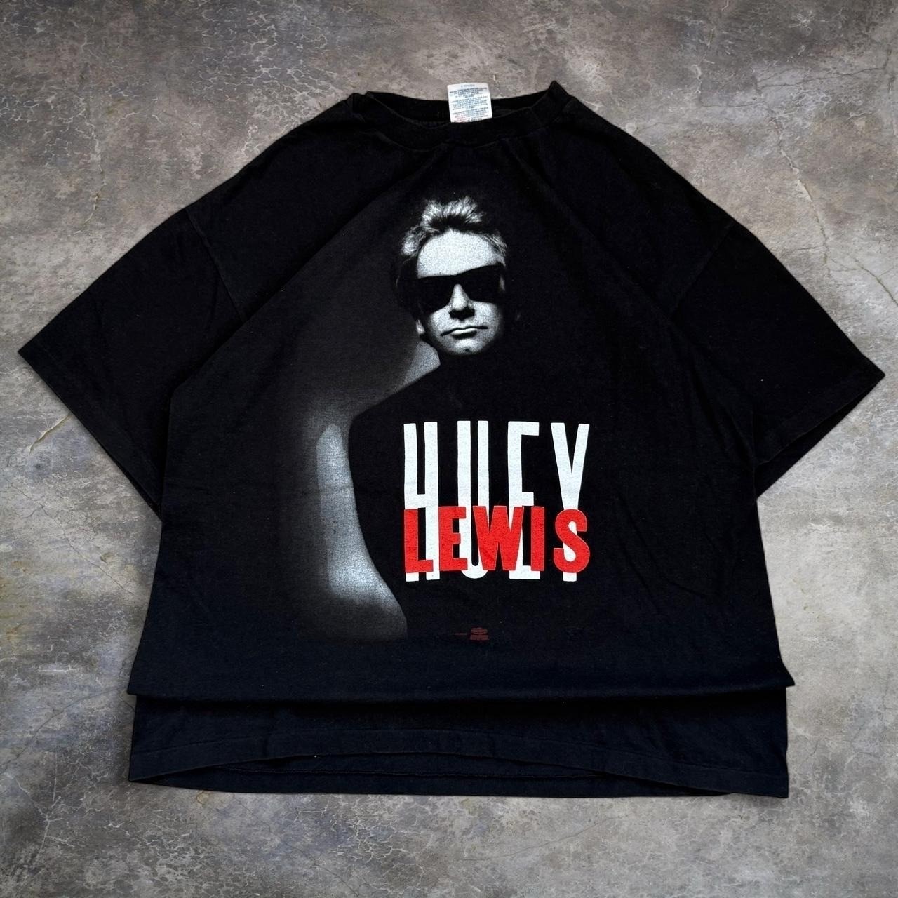 Vintage Huey Lewis Music Band Graphic Tee Men's Size Xl Black Graphic Shirt 90s